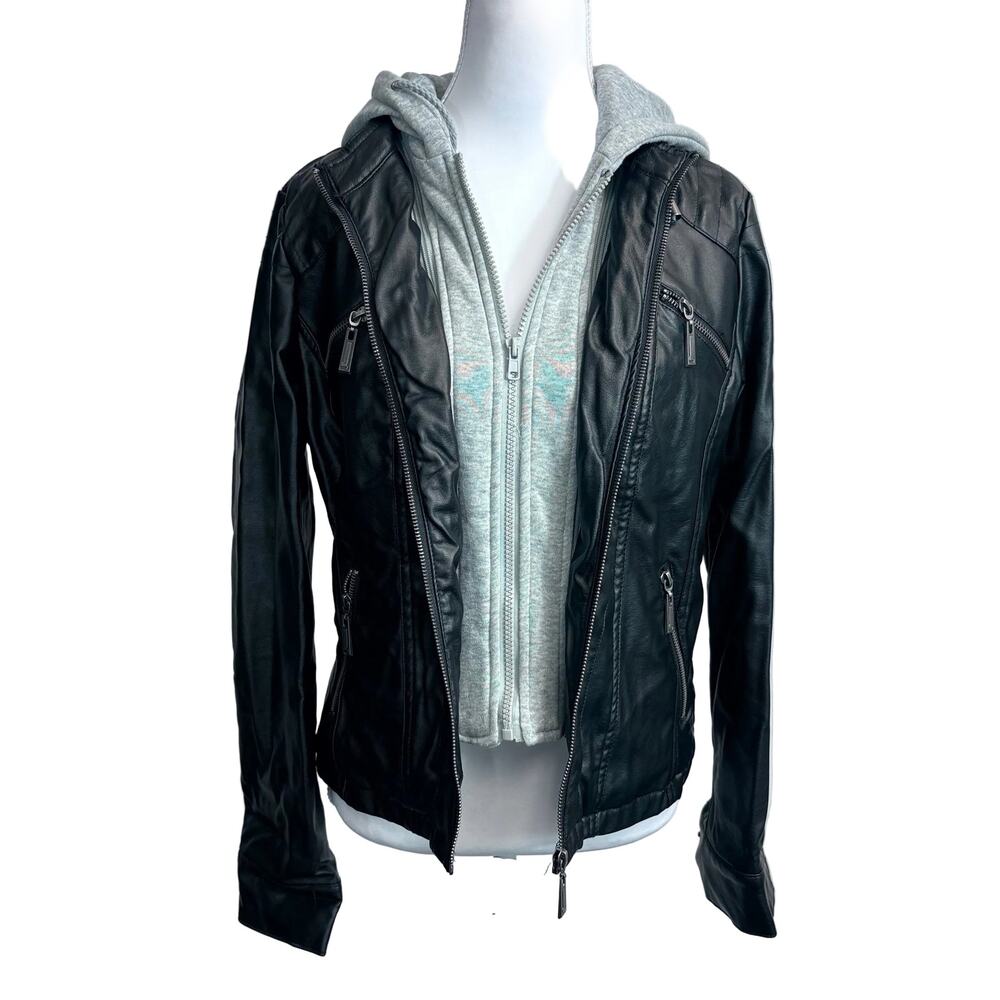 J2 Faux Leather Jacket with hood, with zip in liner